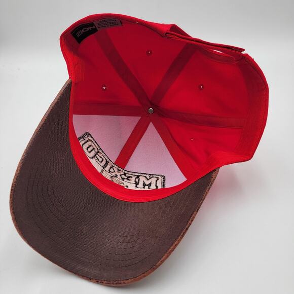 Mexico Hat Cap Strap Back Red Brown Distressed Bill Embroidered Patch Mens - Picture 7 of 7